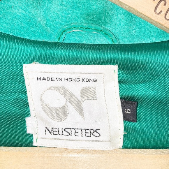 VINTAGE Leather Suede Turquoise/Teal Cropped Jacket SZ: 6 (Small) - Picture 2 of 6